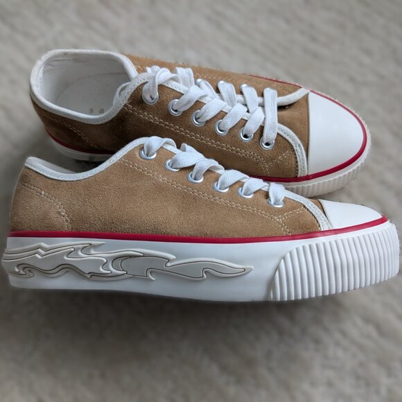 Sandro Paris Flame Suede Sneakers | EU 36 / US 5.5 | Beige & Red | NWT - Picture 3 of 9